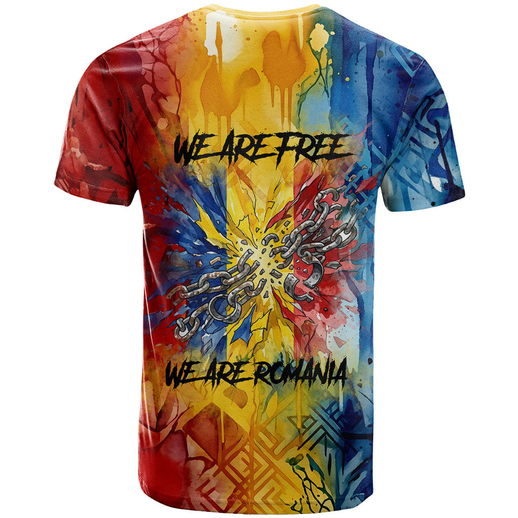 Romania We Are Free Eagle T Shirt Romanian Flag Broken Chains - Watercolor Style