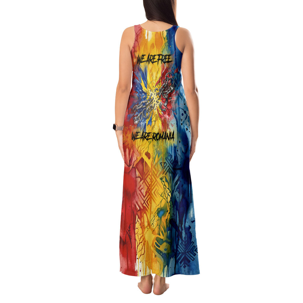 Romania We Are Free Eagle Tank Maxi Dress Romanian Flag Broken Chains - Watercolor Style