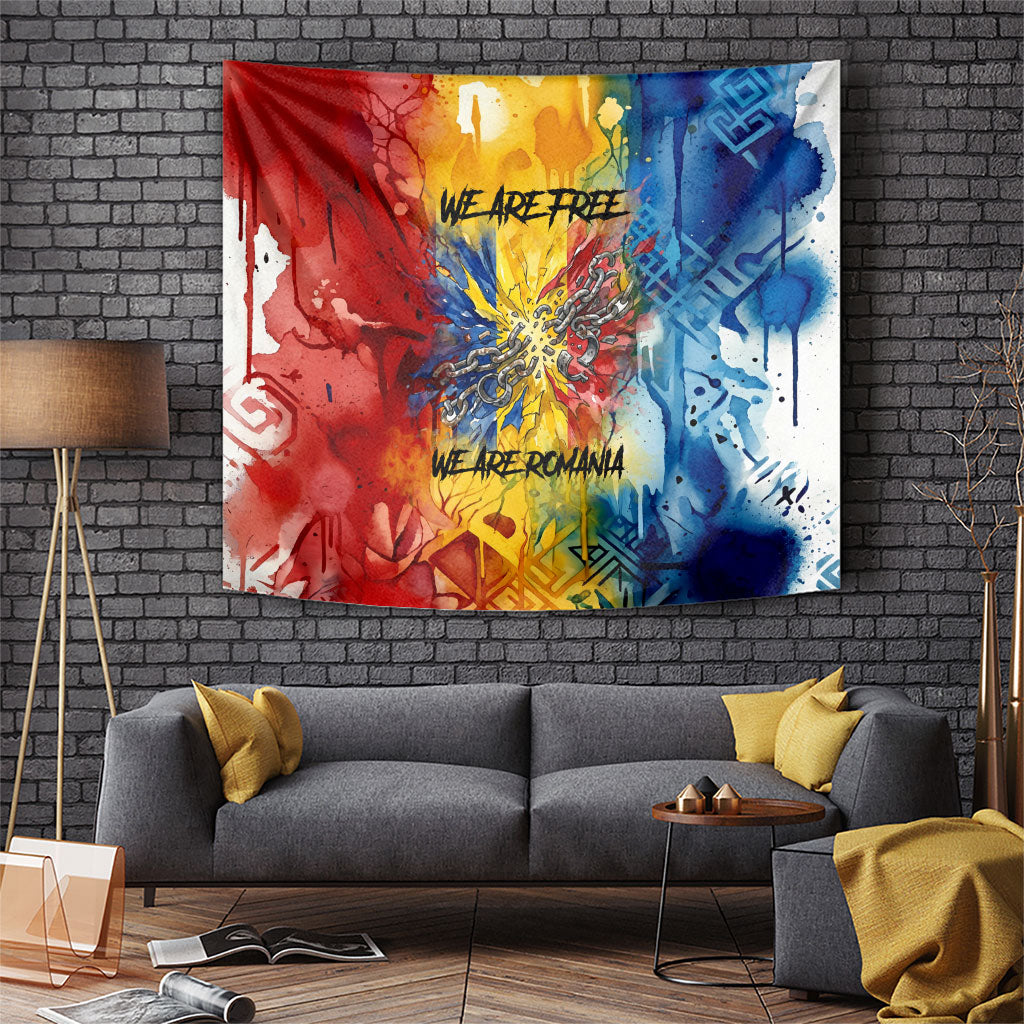 Romania We Are Free Eagle Tapestry Romanian Flag Broken Chains - Watercolor Style
