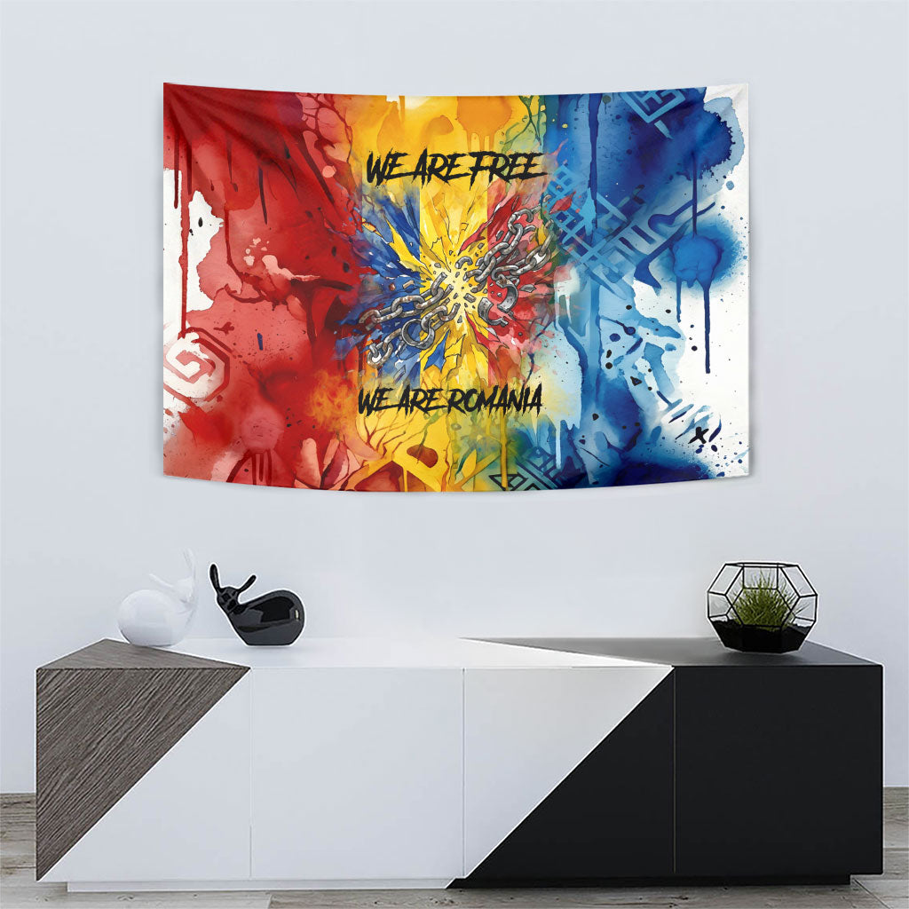 Romania We Are Free Eagle Tapestry Romanian Flag Broken Chains - Watercolor Style