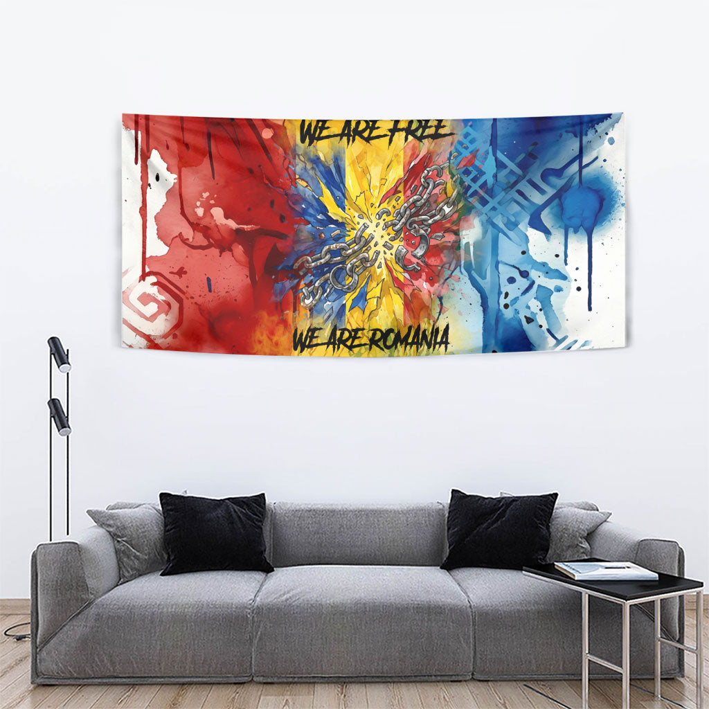Romania We Are Free Eagle Tapestry Romanian Flag Broken Chains - Watercolor Style
