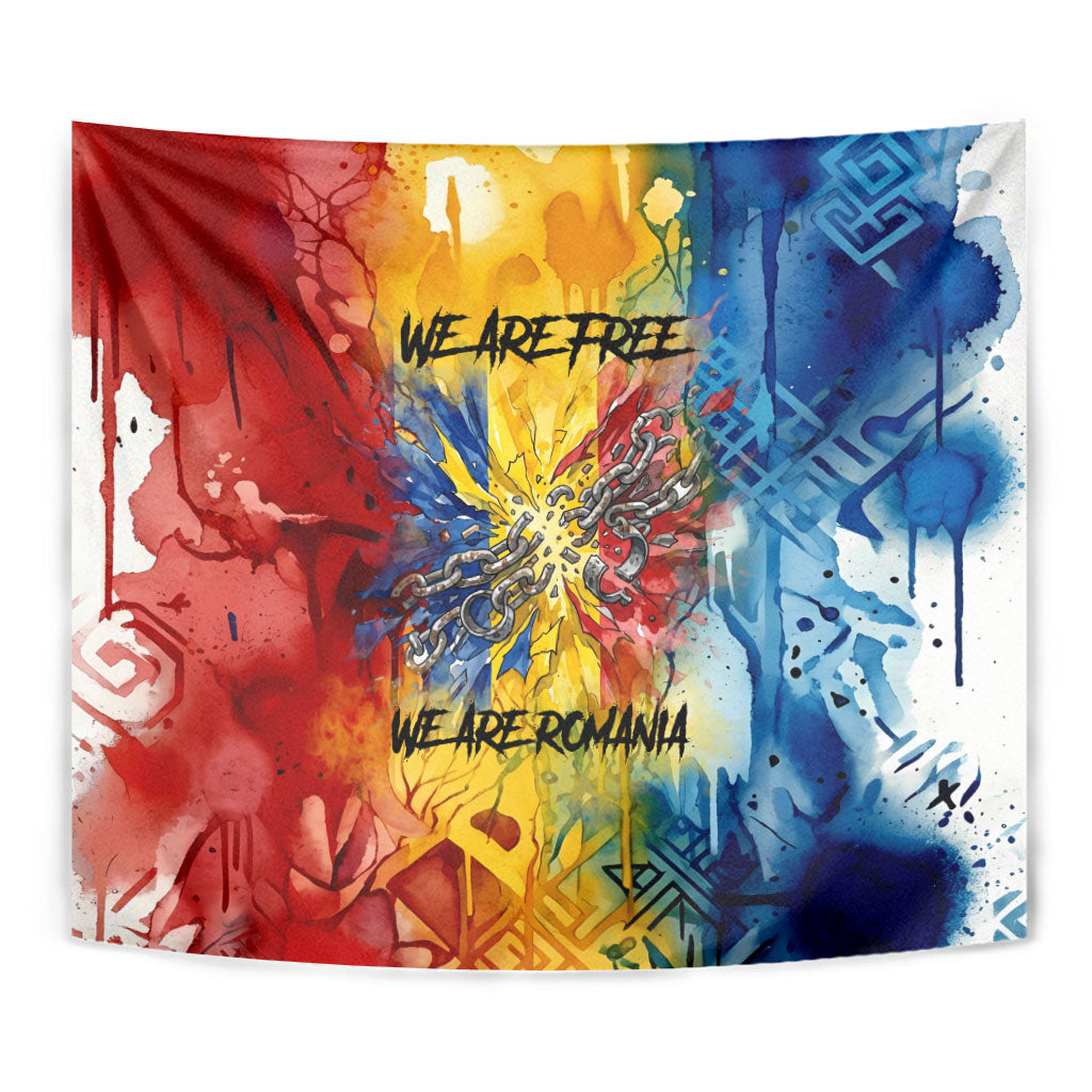Romania We Are Free Eagle Tapestry Romanian Flag Broken Chains - Watercolor Style