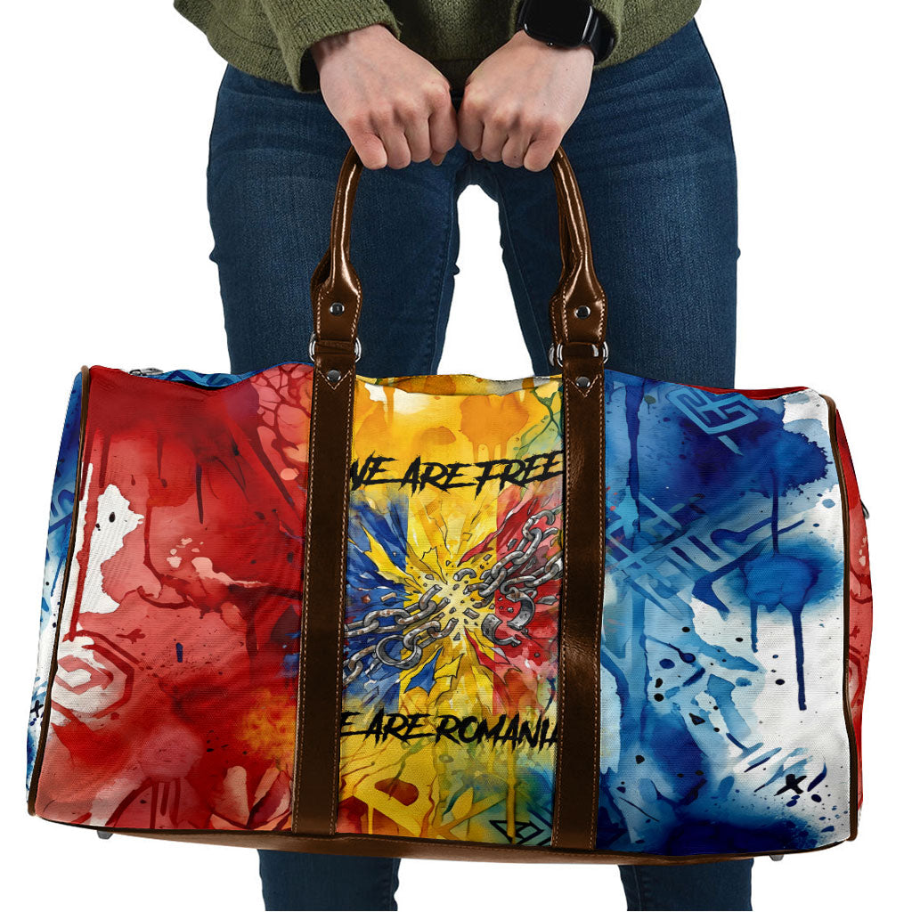 Romania We Are Free Eagle Travel Bag Romanian Flag Broken Chains - Watercolor Style
