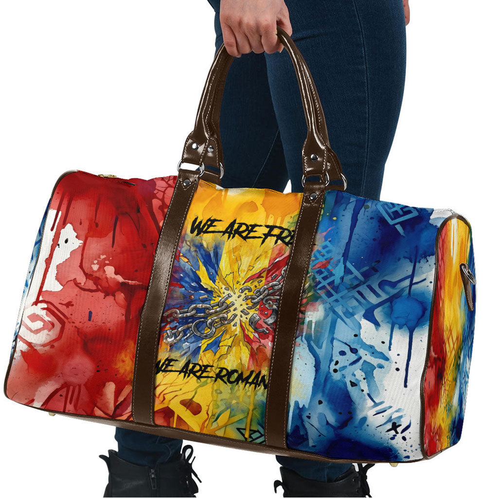 Romania We Are Free Eagle Travel Bag Romanian Flag Broken Chains - Watercolor Style