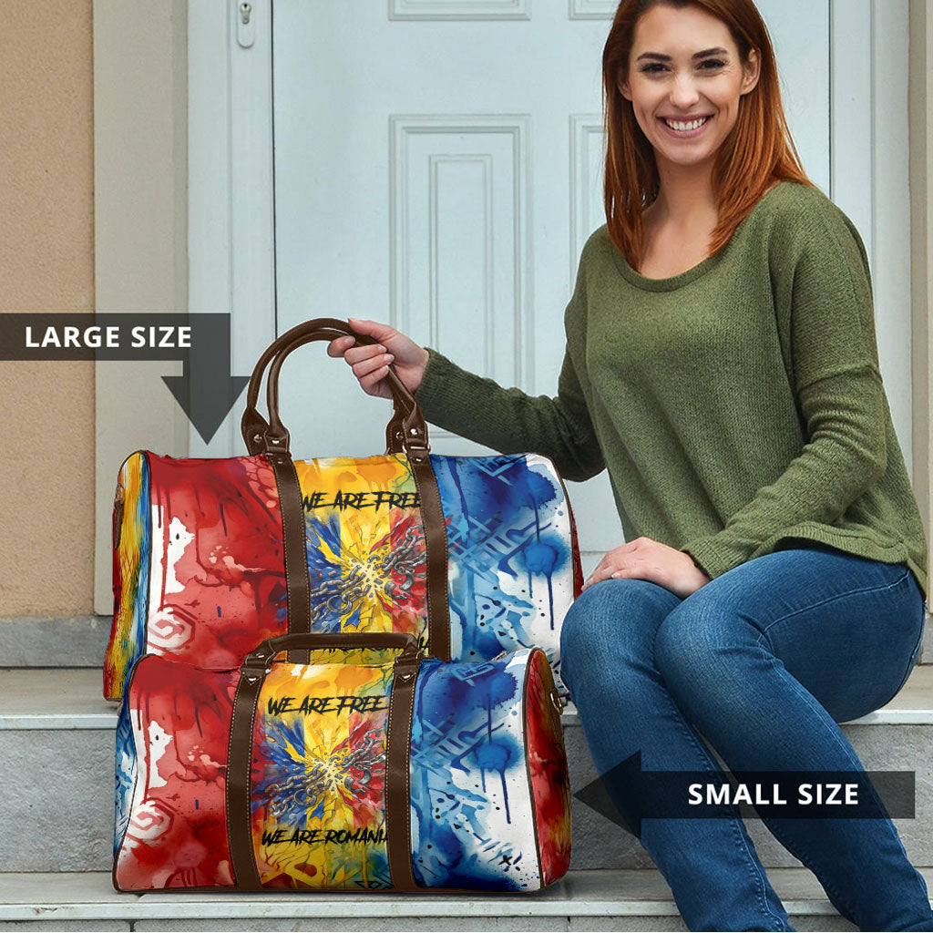 Romania We Are Free Eagle Travel Bag Romanian Flag Broken Chains - Watercolor Style