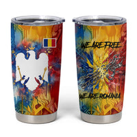 Romania We Are Free Eagle Tumbler Cup Romanian Flag Broken Chains - Watercolor Style