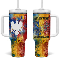 Romania We Are Free Eagle Tumbler With Handle Romanian Flag Broken Chains - Watercolor Style
