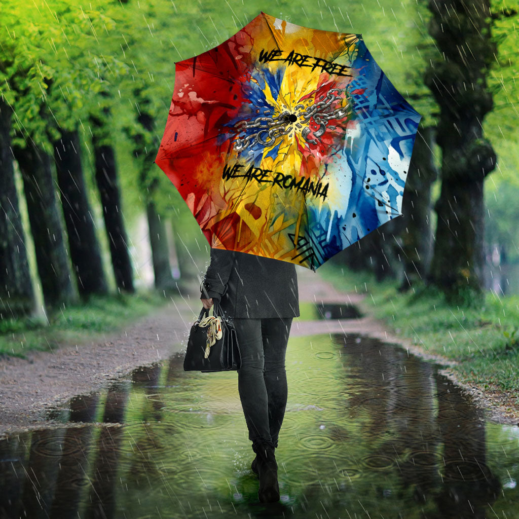 Romania We Are Free Eagle Umbrella Romanian Flag Broken Chains - Watercolor Style