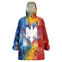 Romania We Are Free Eagle Wearable Blanket Hoodie Romanian Flag Broken Chains - Watercolor Style