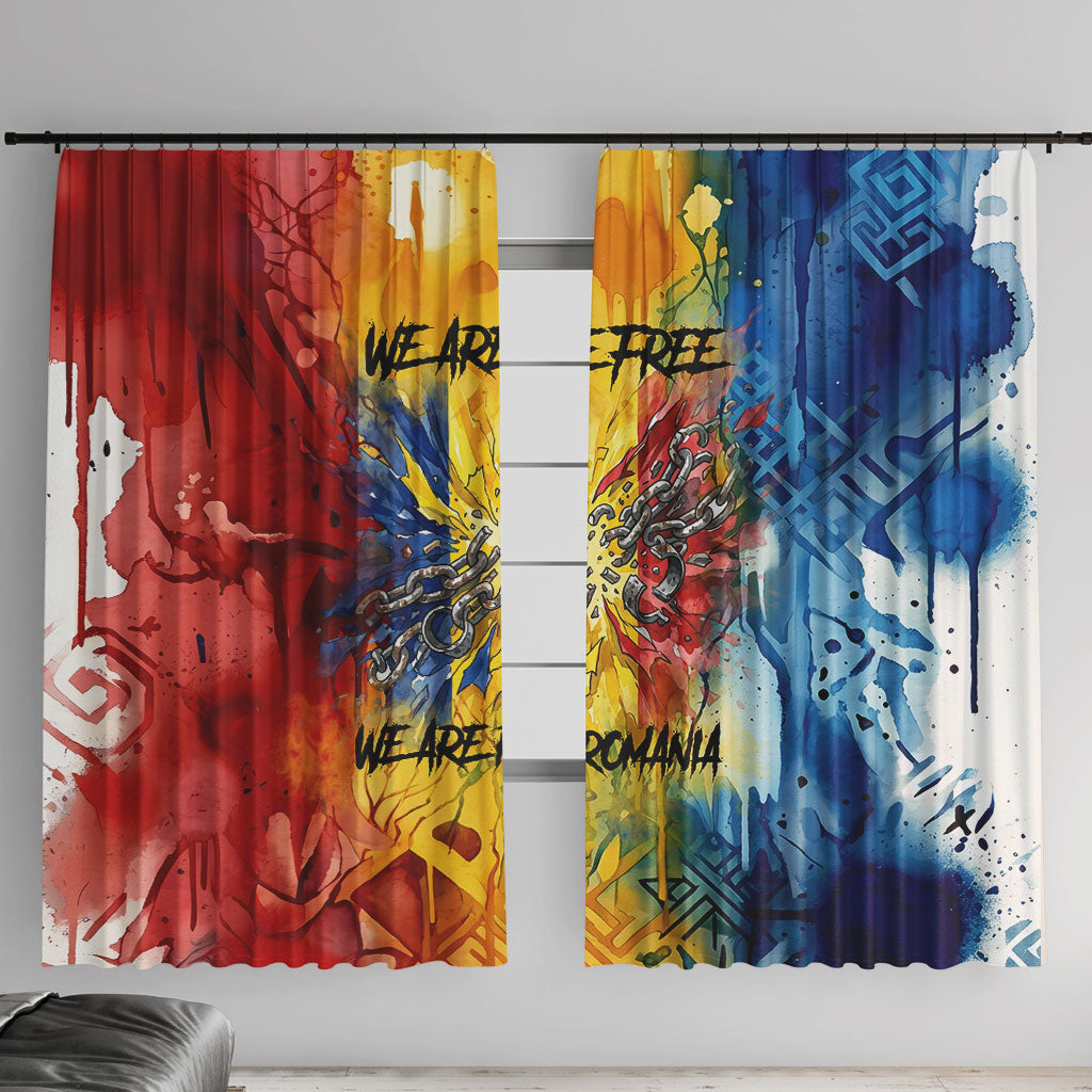 Romania We Are Free Eagle Window Curtain Romanian Flag Broken Chains - Watercolor Style