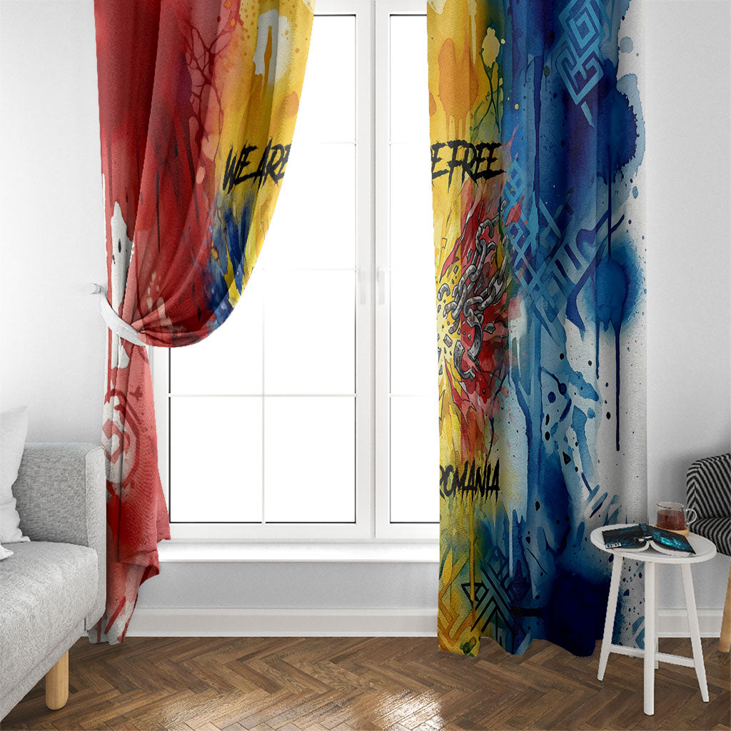Romania We Are Free Eagle Window Curtain Romanian Flag Broken Chains - Watercolor Style