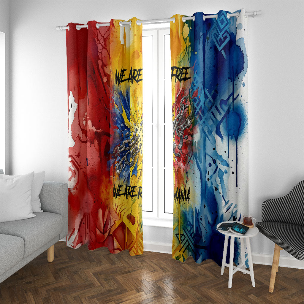 Romania We Are Free Eagle Window Curtain Romanian Flag Broken Chains - Watercolor Style