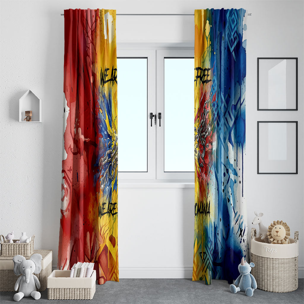 Romania We Are Free Eagle Window Curtain Romanian Flag Broken Chains - Watercolor Style