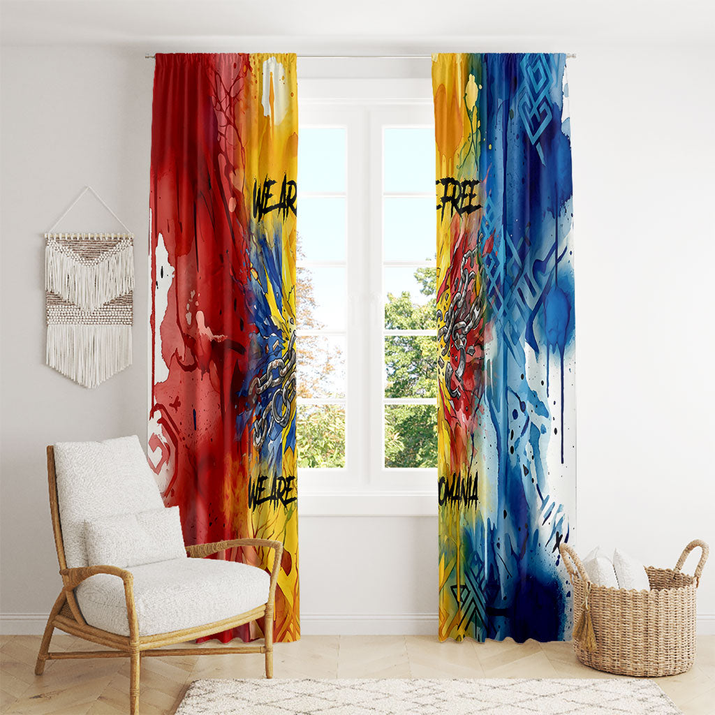 Romania We Are Free Eagle Window Curtain Romanian Flag Broken Chains - Watercolor Style