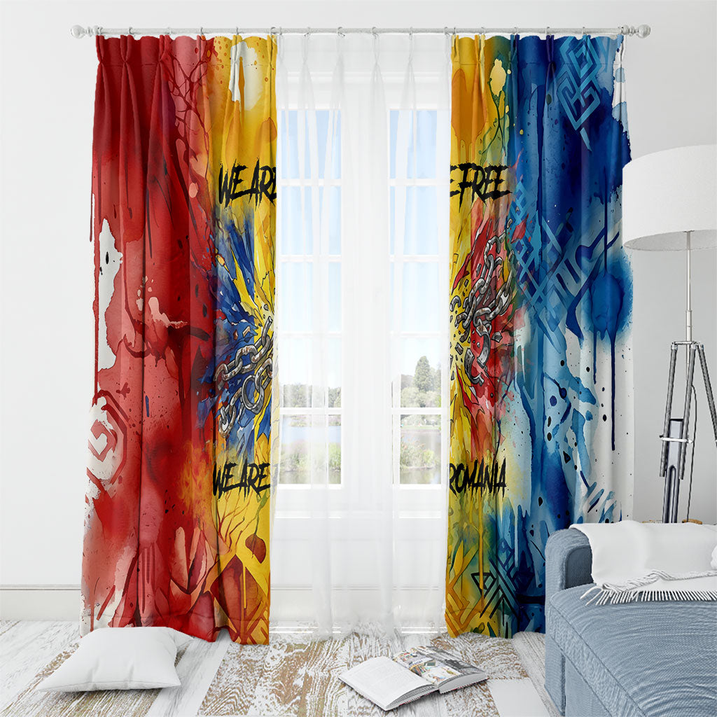 Romania We Are Free Eagle Window Curtain Romanian Flag Broken Chains - Watercolor Style