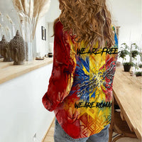 Romania We Are Free Eagle Women Casual Shirt Romanian Flag Broken Chains - Watercolor Style
