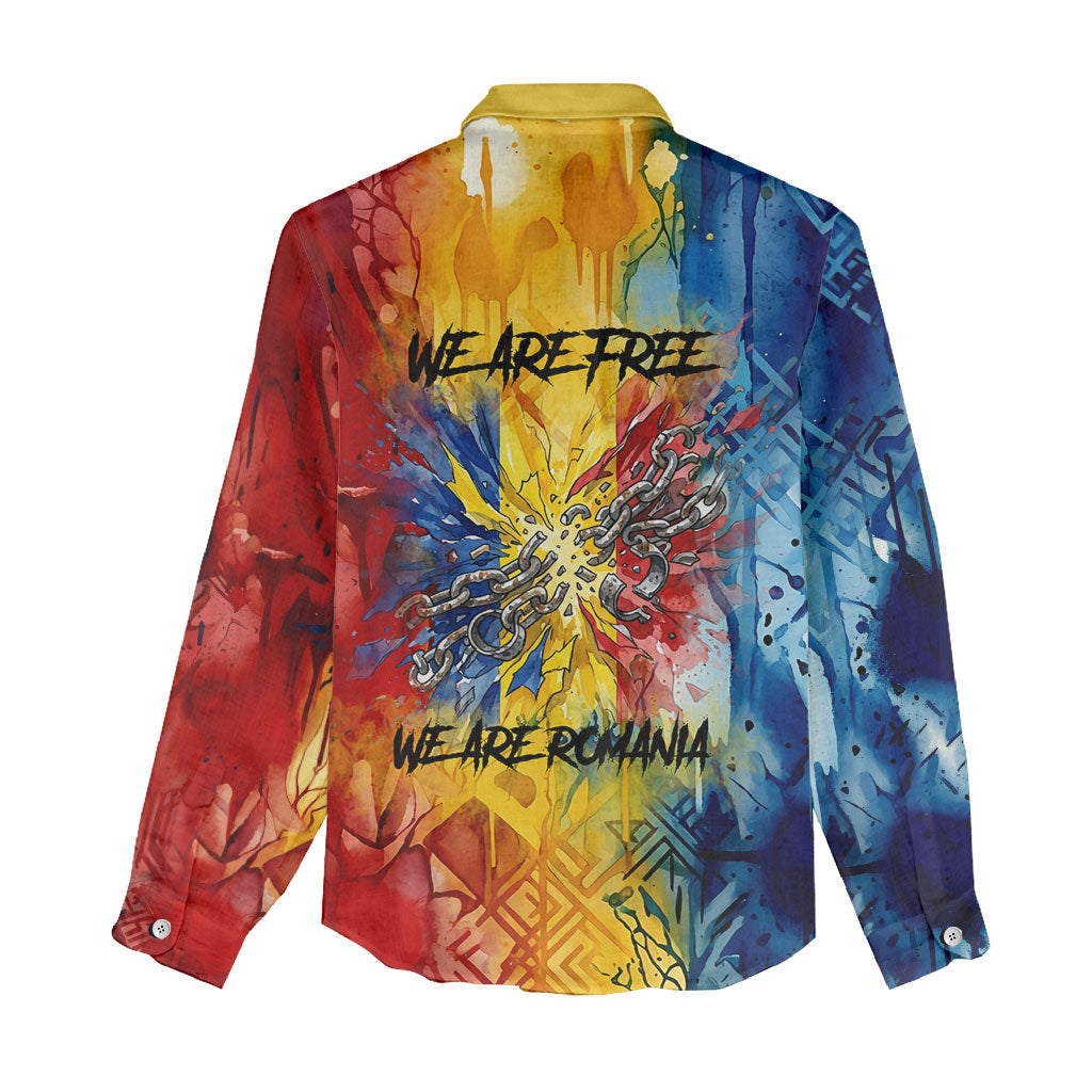 Romania We Are Free Eagle Women Casual Shirt Romanian Flag Broken Chains - Watercolor Style