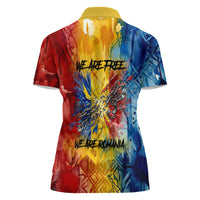 Romania We Are Free Eagle Women Polo Shirt Romanian Flag Broken Chains - Watercolor Style
