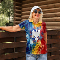 Romania We Are Free Eagle Women Polo Shirt Romanian Flag Broken Chains - Watercolor Style