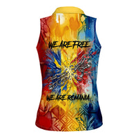 Romania We Are Free Eagle Women Sleeveless Polo Shirt Romanian Flag Broken Chains - Watercolor Style