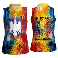 Romania We Are Free Eagle Women Sleeveless Polo Shirt Romanian Flag Broken Chains - Watercolor Style