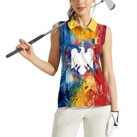 Romania We Are Free Eagle Women Sleeveless Polo Shirt Romanian Flag Broken Chains - Watercolor Style