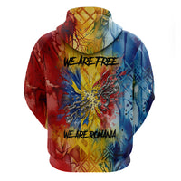 Romania We Are Free Eagle Zip Hoodie Romanian Flag Broken Chains - Watercolor Style