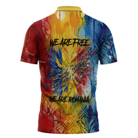 Romania We Are Free Eagle Zipper Polo Shirt Romanian Flag Broken Chains - Watercolor Style