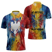 Romania We Are Free Eagle Zipper Polo Shirt Romanian Flag Broken Chains - Watercolor Style