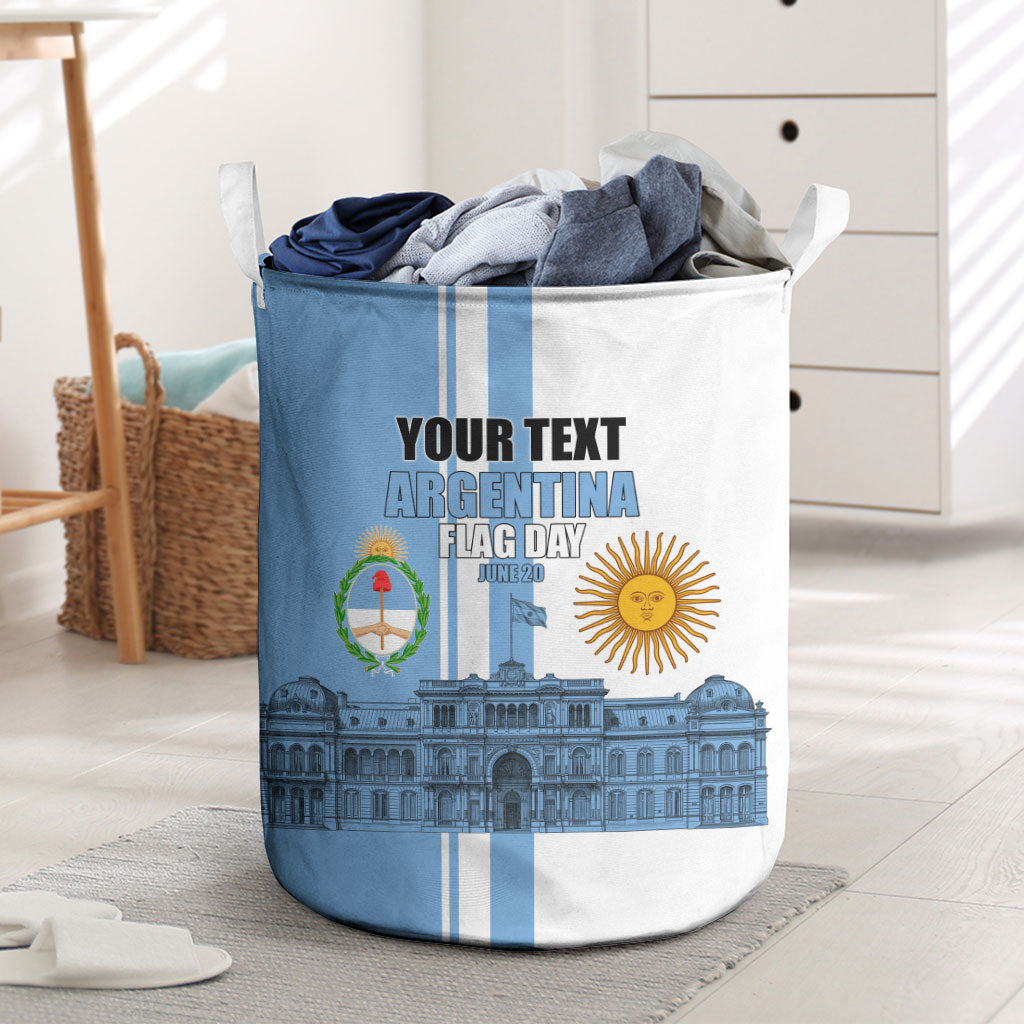 Personalized Argentina Flag Day Laundry Basket Sun Of May Patriotic Blue Gradient Sketch
