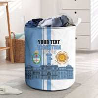 Personalized Argentina Flag Day Laundry Basket Sun Of May Patriotic Blue Gradient Sketch