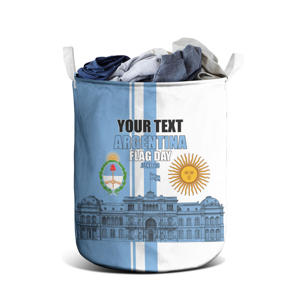 Personalized Argentina Flag Day Laundry Basket Sun Of May Patriotic Blue Gradient Sketch
