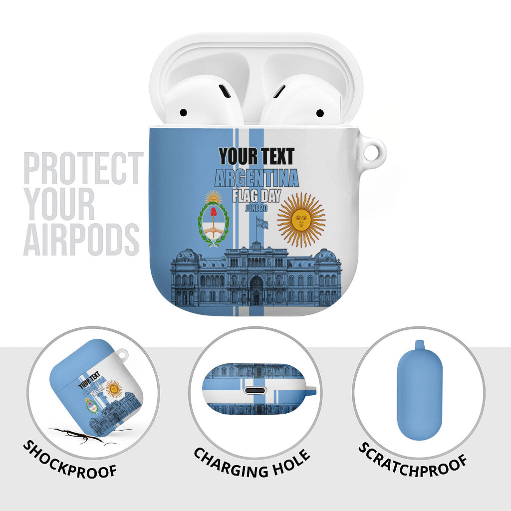 Personalized Argentina Flag Day AirPods Case Sun Of May Patriotic Blue Gradient Sketch