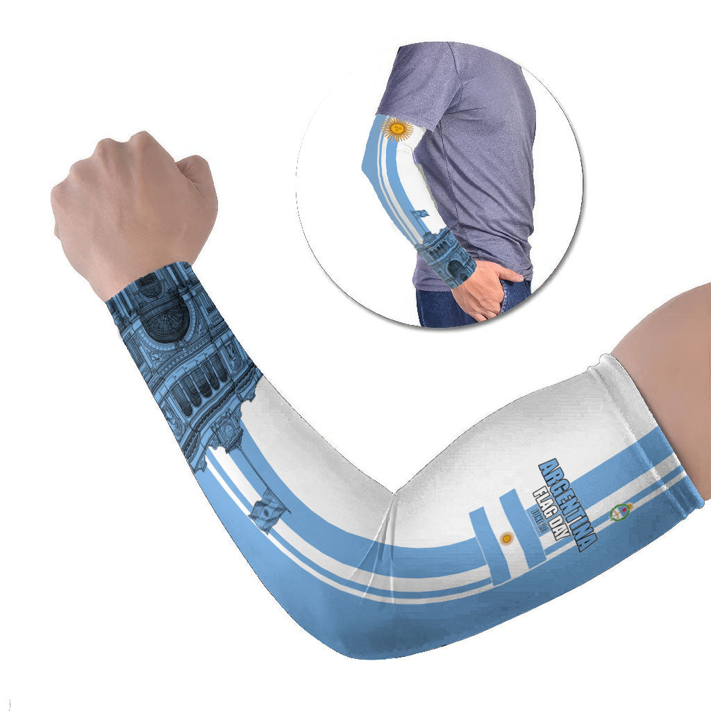 Personalized Argentina Flag Day Arm Sleeves Sun Of May Patriotic Blue Gradient Sketch