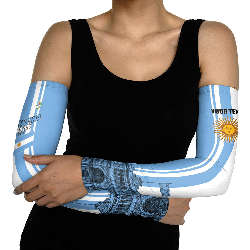 Personalized Argentina Flag Day Arm Sleeves Sun Of May Patriotic Blue Gradient Sketch