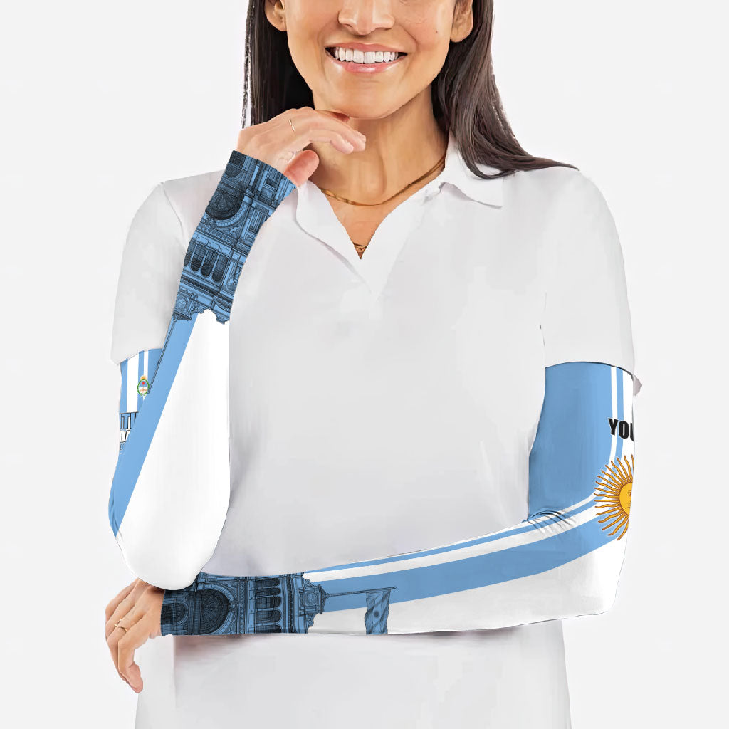 Personalized Argentina Flag Day Arm Sleeves Sun Of May Patriotic Blue Gradient Sketch