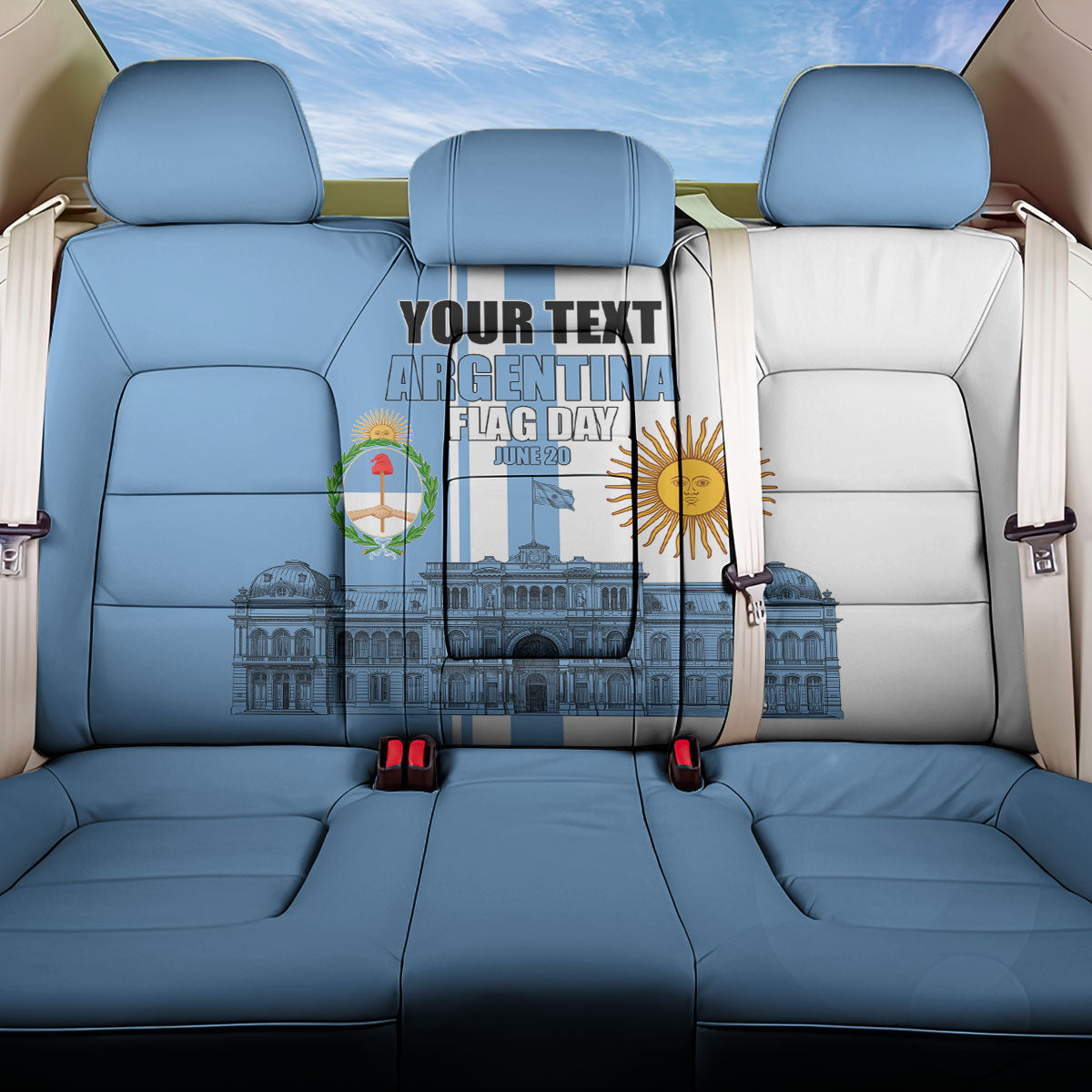 Personalized Argentina Flag Day Back Car Seat Cover Sun Of May Patriotic Blue Gradient Sketch
