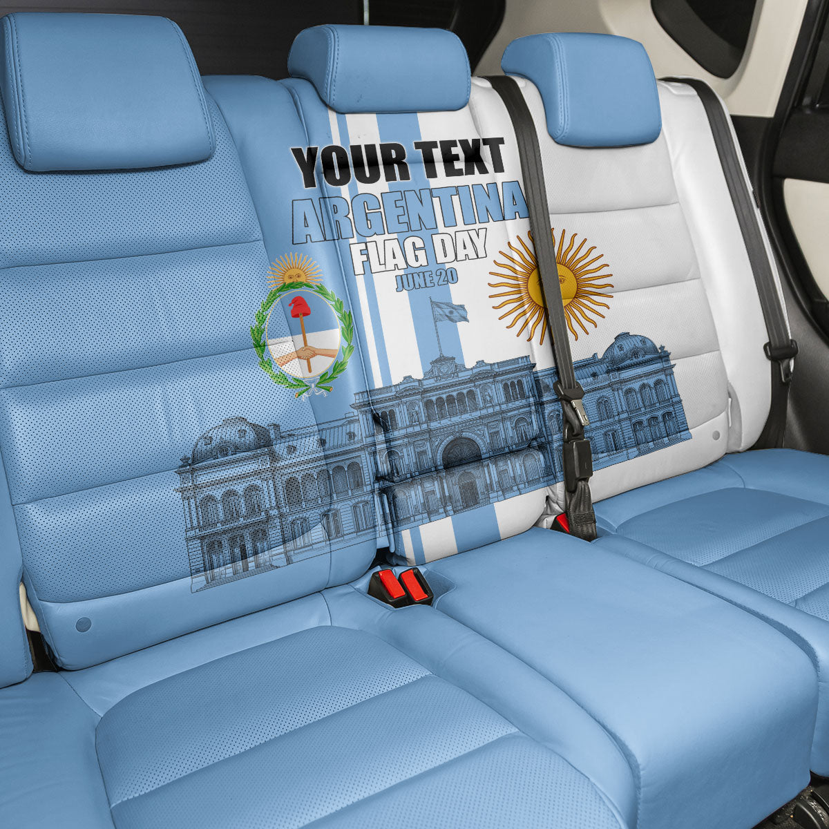 Personalized Argentina Flag Day Back Car Seat Cover Sun Of May Patriotic Blue Gradient Sketch