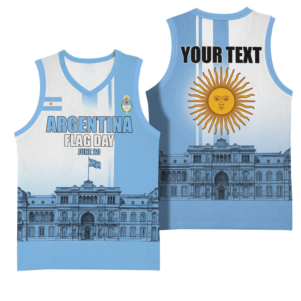 Personalized Argentina Flag Day Basketball Jersey Sun Of May Patriotic Blue Gradient Sketch