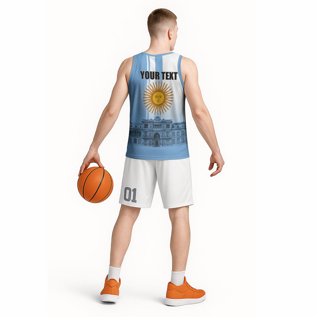 Personalized Argentina Flag Day Basketball Jersey Sun Of May Patriotic Blue Gradient Sketch