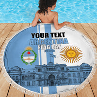 Personalized Argentina Flag Day Beach Blanket Sun Of May Patriotic Blue Gradient Sketch