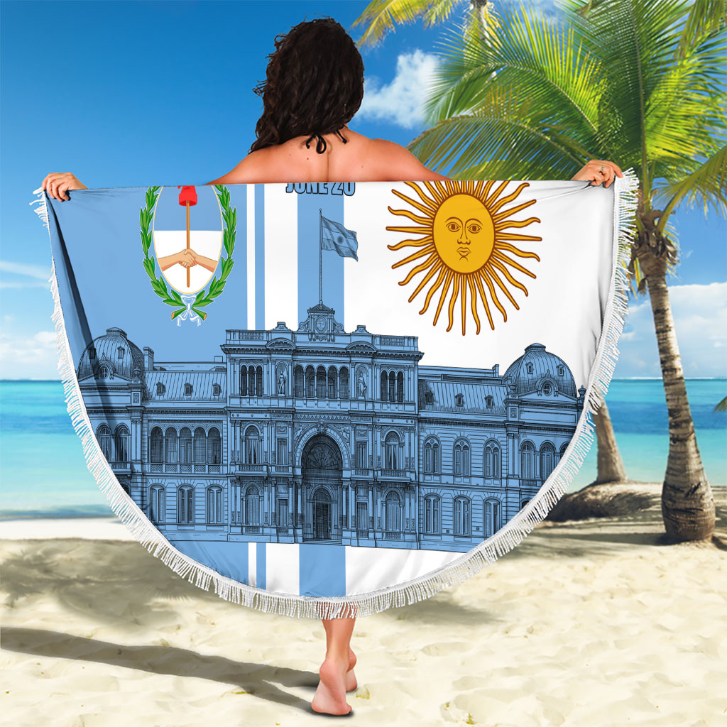 Personalized Argentina Flag Day Beach Blanket Sun Of May Patriotic Blue Gradient Sketch