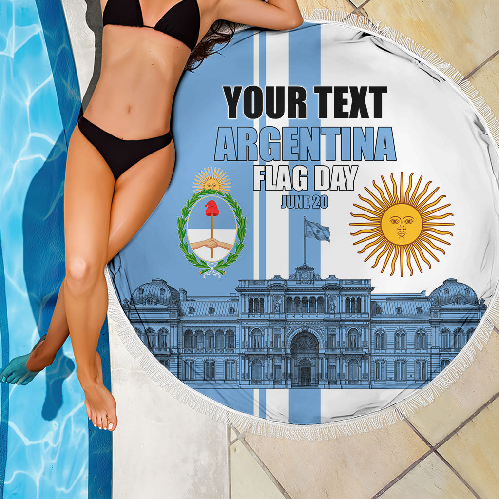 Personalized Argentina Flag Day Beach Blanket Sun Of May Patriotic Blue Gradient Sketch