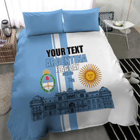 Personalized Argentina Flag Day Bedding Set Sun Of May Patriotic Blue Gradient Sketch