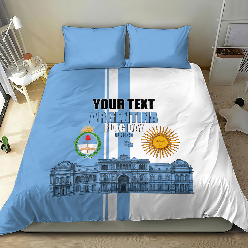 Personalized Argentina Flag Day Bedding Set Sun Of May Patriotic Blue Gradient Sketch