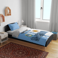 Personalized Argentina Flag Day Bedding Set Sun Of May Patriotic Blue Gradient Sketch