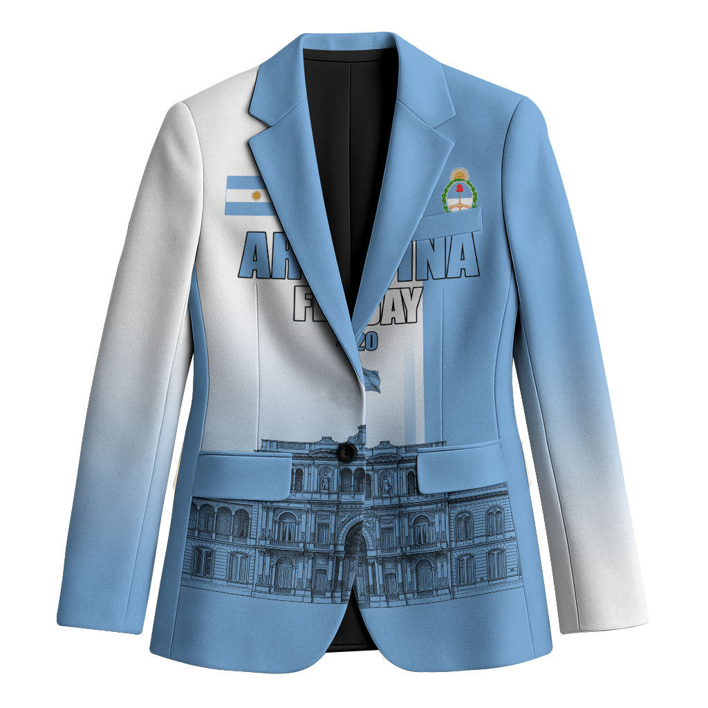 Personalized Argentina Flag Day Blazer Sun Of May Patriotic Blue Gradient Sketch