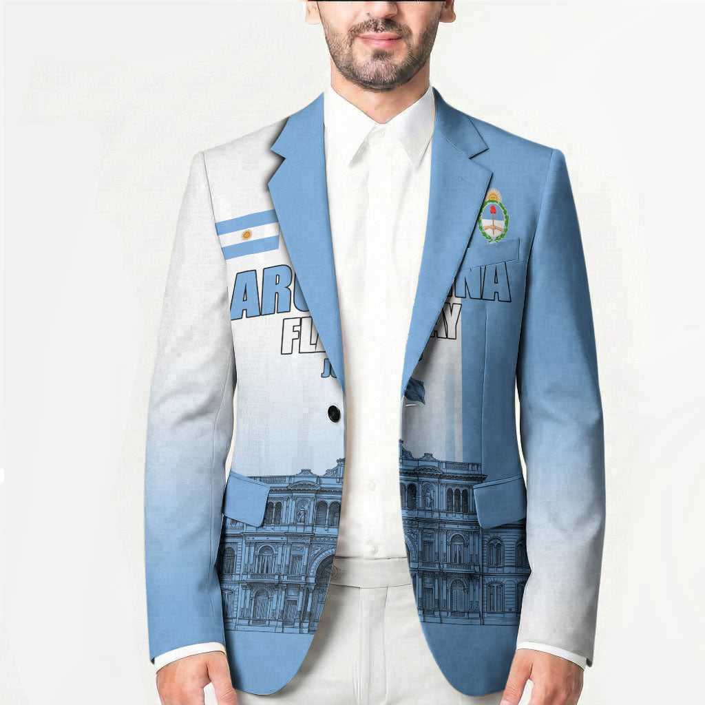 Personalized Argentina Flag Day Blazer Sun Of May Patriotic Blue Gradient Sketch
