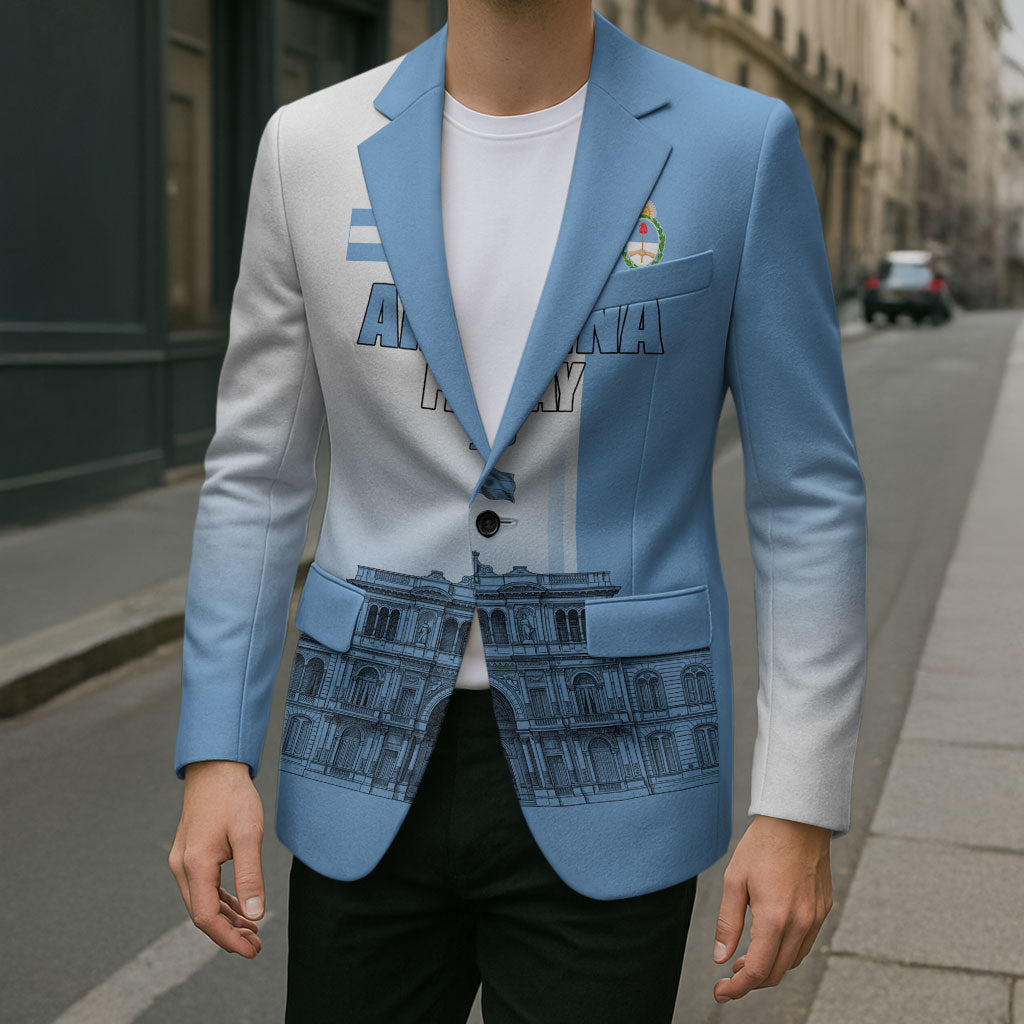 Personalized Argentina Flag Day Blazer Sun Of May Patriotic Blue Gradient Sketch