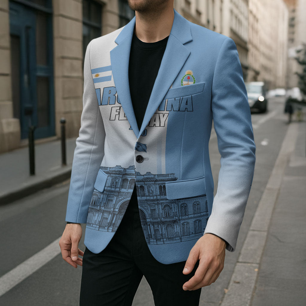 Personalized Argentina Flag Day Blazer Sun Of May Patriotic Blue Gradient Sketch